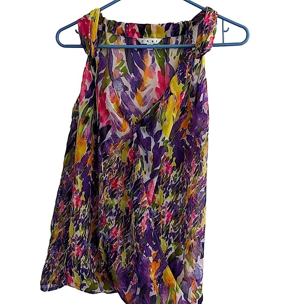 Cabi Bright Print V Neck Semi Halter Style Blouse Style #730 Size Small - Picture 4 of 12